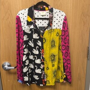 Anthropologie Maeve Floral & Polka Dot Mix — Black, Pink, Yellow